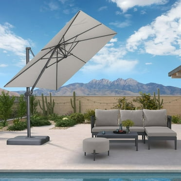 PURPLE LEAF 8 FT Patio Cantilever Umbrella Outdoor Offset Square Umbrella with 360-degree Rotation for Deck Pool Garden, Light Grey