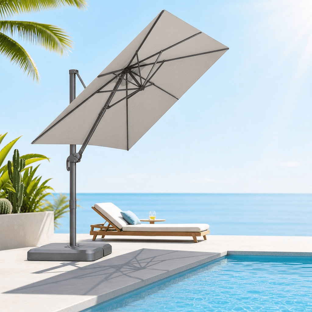 PURPLE LEAF 8 FT Patio Cantilever Umbrella Outdoor Offset Square Umbrella with 360-degree Rotation for Deck Pool Garden, Light Grey