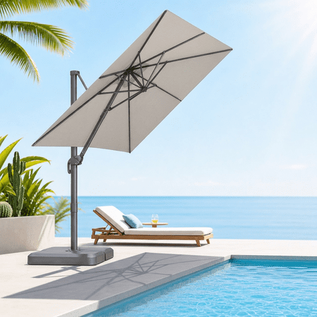PURPLE LEAF 8 FT Patio Cantilever Umbrella Outdoor Offset Square Umbrella with 360-degree Rotation for Deck Pool Garden, Pebble Grey