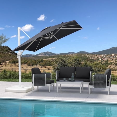 PURPLE LEAF 8 FT Patio Umbrella White Cantilever Offset Umbrella Square Outdoor Umbrella with 360° Rotation for Garden Deck Pool, Grey