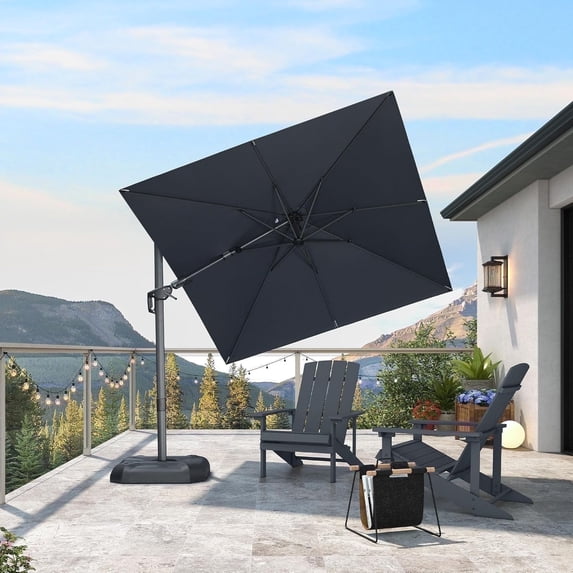 PURPLE LEAF 8x8 Ft Patio Umbrella Outdoor Cantilever Swivel Square Umbrella with 360-degree Rotation Tilt and Crank Aluminum Offset Umbrella for Garden Deck Pool,Gray