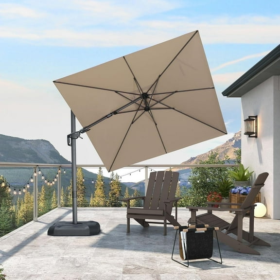 PURPLE LEAF 8x8 Ft Patio Umbrella Outdoor Cantilever Swivel Square Umbrella with 360-degree Rotation Tilt and Crank Aluminum Offset Umbrella for Garden Deck Pool，Beige