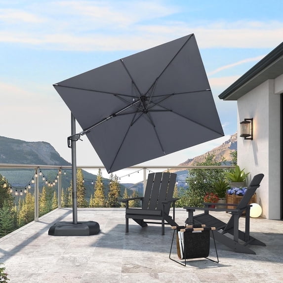 PURPLE LEAF 8x8 Ft Patio Umbrella Outdoor Cantilever Swivel Square Umbrella with 360-degree Rotation Tilt and Crank Aluminum Offset Umbrella for Garden Deck Pool,Light Grey