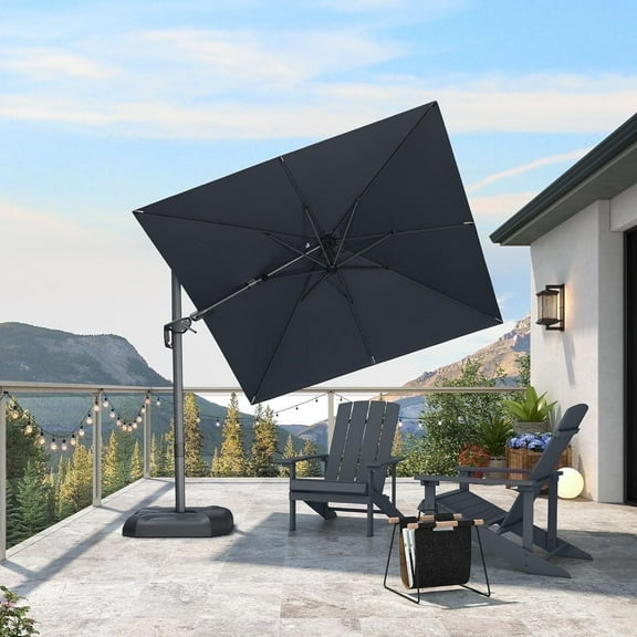 PURPLE LEAF 8x8 Ft Patio Umbrella Outdoor Cantilever Swivel Square Umbrella with 360-degree Rotation Tilt and Crank Aluminum Offset Umbrella for Garden Deck Pool,Gray