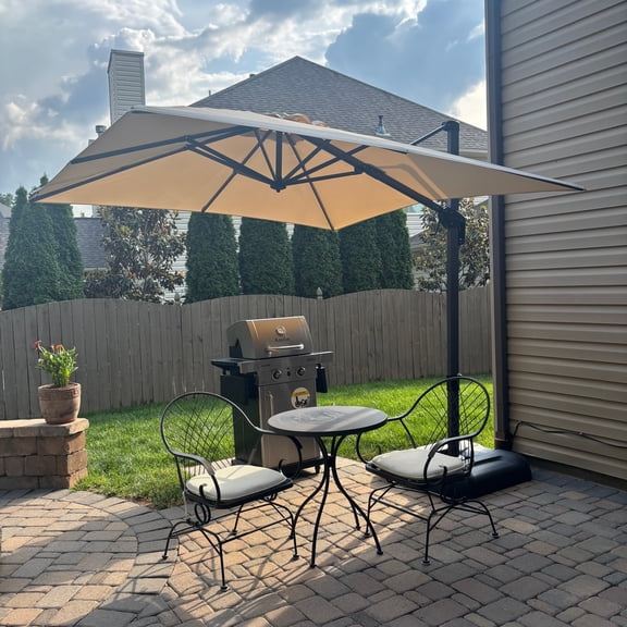 PURPLE LEAF 8 Feet Square Cantilever Umbrella Patio Umbrella with Base Outdoor Umbrella Aluminum with 360-degree Rotation for Garden Deck Pool Patio Beige