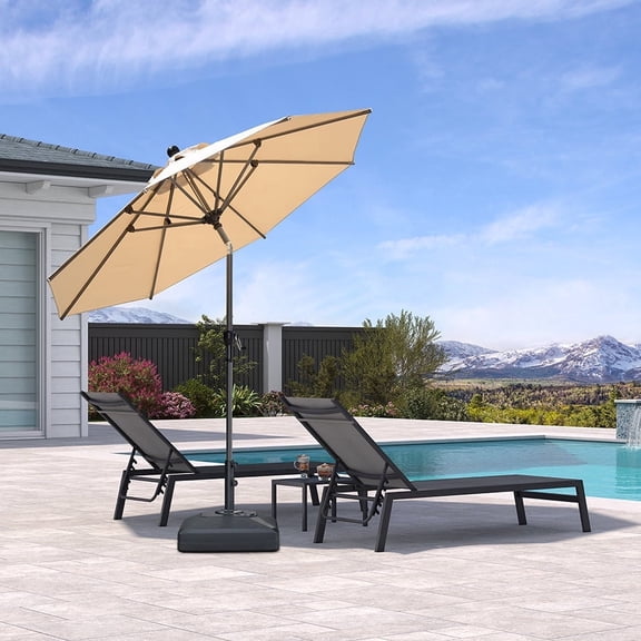 PURPLE LEAF 8' Round Outdoor Table Umbrella with Crank and Tilt, Aluminum Frame Patio Market Sun Umbrella, 8 Sturdy Ribs, Beige