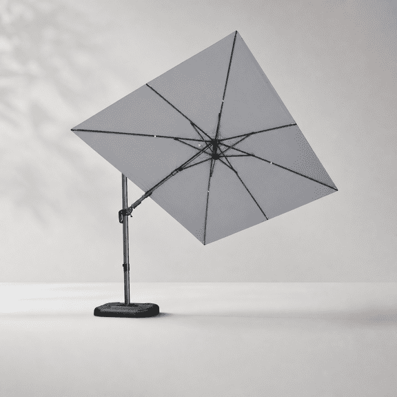 PURPLE LEAF 8' X 11' Tilting Patio Umbrella with Base Outdoor Cantilever Swivel Rectangle Umbrella Offset Umbrella with 360-degree Rotation for Garden Deck Pool Patio Light Grey