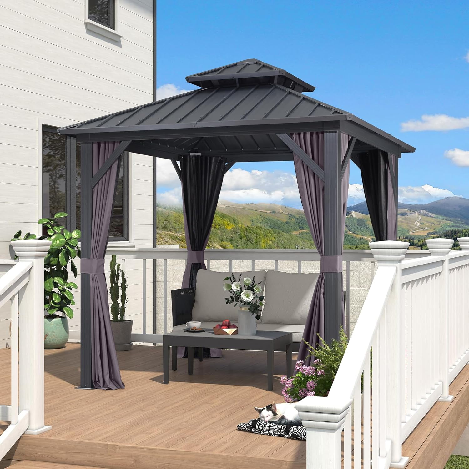 PURPLE LEAF 8' X 8' Gazebo Outdoor Gazebo Permanent Hardtop Gazebo with