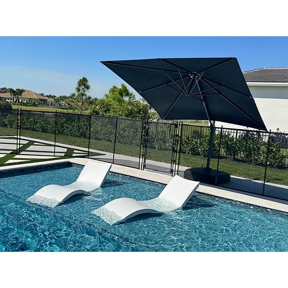 PURPLE LEAF 8' X 8' Patio Umbrella with Wheeled Base for Pool 7' High Offset Outdoor Cantilever Umbrella Swimming Pool Umbrella with 360°Rotation for Poolside Navy Blue