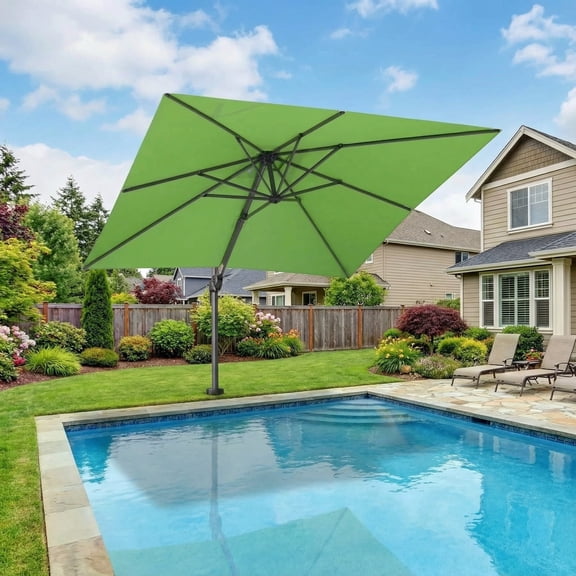 PURPLE LEAF 8' X 8' Patio Umbrella for pool 7' High Offset Cantilever Umbrella for Poolside, 360° Rotation Outdoor Umbrella, Apple Green