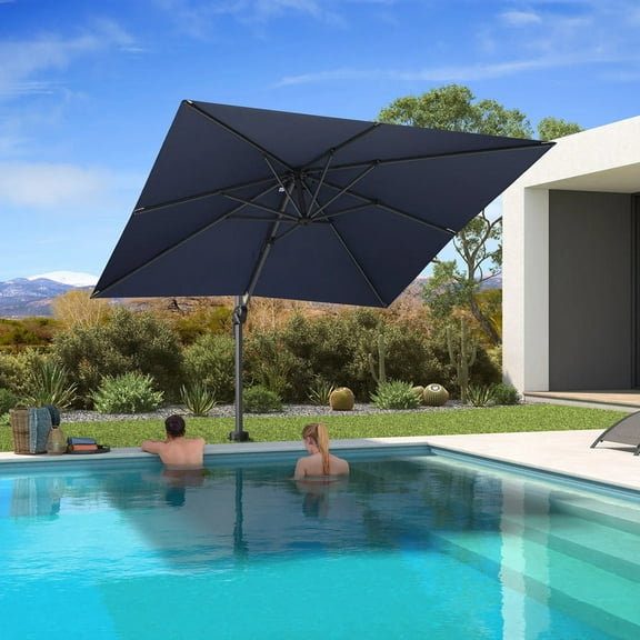 PURPLE LEAF 8' X 8' Patio Umbrella for pool 7' High Offset Cantilever Umbrella for Poolside, 360° Rotation Outdoor Umbrella,Navy Blue