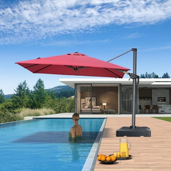 PURPLE LEAF 8' X 8' Patio Umbrella for pool 7' High Offset Cantilever Umbrella for Poolside, 360° Rotation Outdoor Umbrella, Terra