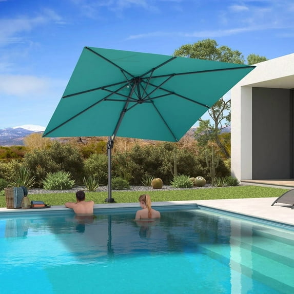 PURPLE LEAF 8' X 8' Patio Umbrella for pool 7' High Offset Cantilever Umbrella for Poolside, 360° Rotation Outdoor Umbrella,Turquoise Blue