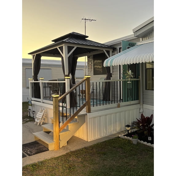 PURPLE LEAF 8' X 10' Outdoor Hardtop Gazebo Metal Double Roof White Aluminum Frame Heavy Duty Patio Gazebo with Curtain and Netting for Backyard and Garden, Grey