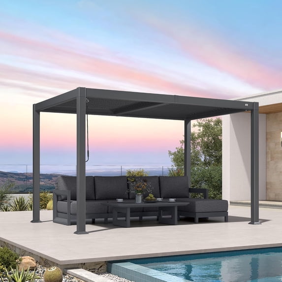 PURPLE LEAF 8' x 12' Louvered Aluminum Pergola Adjustable Roof with Integrated Drainage 70 Mph High Wind Resistant for Patio Deck Porch Yar