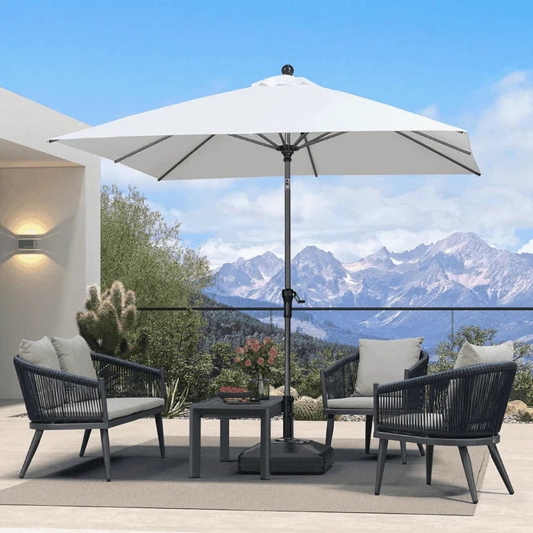 aluminum frame patio table umbrella PURPLE LEAF 8' Round Outdoor Table Umbrella with Crank and Tilt, Aluminum  Frame Patio Market Sun Umbrella, 8 Sturdy Ribs, Beige