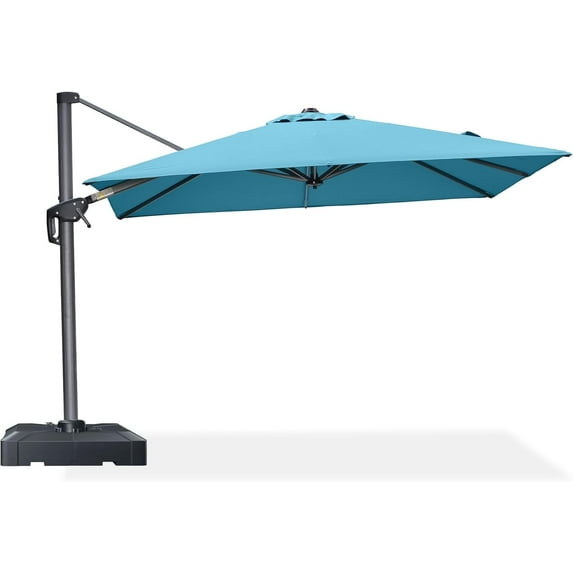 PURPLE LEAF 8'x8' Offset Cantilever Umbrella with 360° Rotation 7' High Outdoor Patio Umbrella with Weighted Base for Poolside, Deck, Garden Turquoise Blue