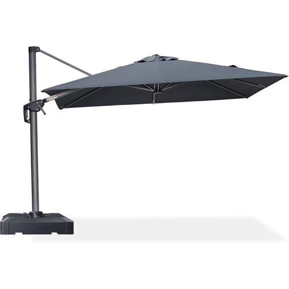 PURPLE LEAF 8'x8' Offset Cantilever Umbrella with 360° Rotation 7' High Outdoor Patio Umbrella with Weighted Base for Poolside, Deck, Garden Grey