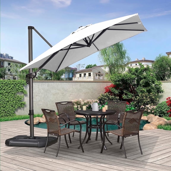 PURPLE LEAF 8x8 Ft Cantilever Umbrella Square Outdoor Patio Umbrella Large Offset Hanging Umbrella Aluminum Umbrella with 360°Rotation Adjustable Garden Pool Umbrella,White