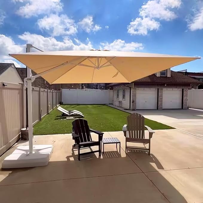 PURPLE LEAF 9 × 11.5 FT Patio Umbrella White Cantilever Offset Umbrella Rectangle Outdoor Umbrella with 360° Rotation for Garden Deck Pool, Beige