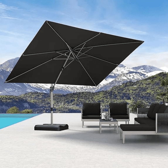 PURPLE LEAF 9 × 11 FT Patio Umbrella, Outdoor Large Rectangular Cantilever Umbrella Hanging Offset Umbrella with Aluminum Handle for Pool, Deck Garden, Grey