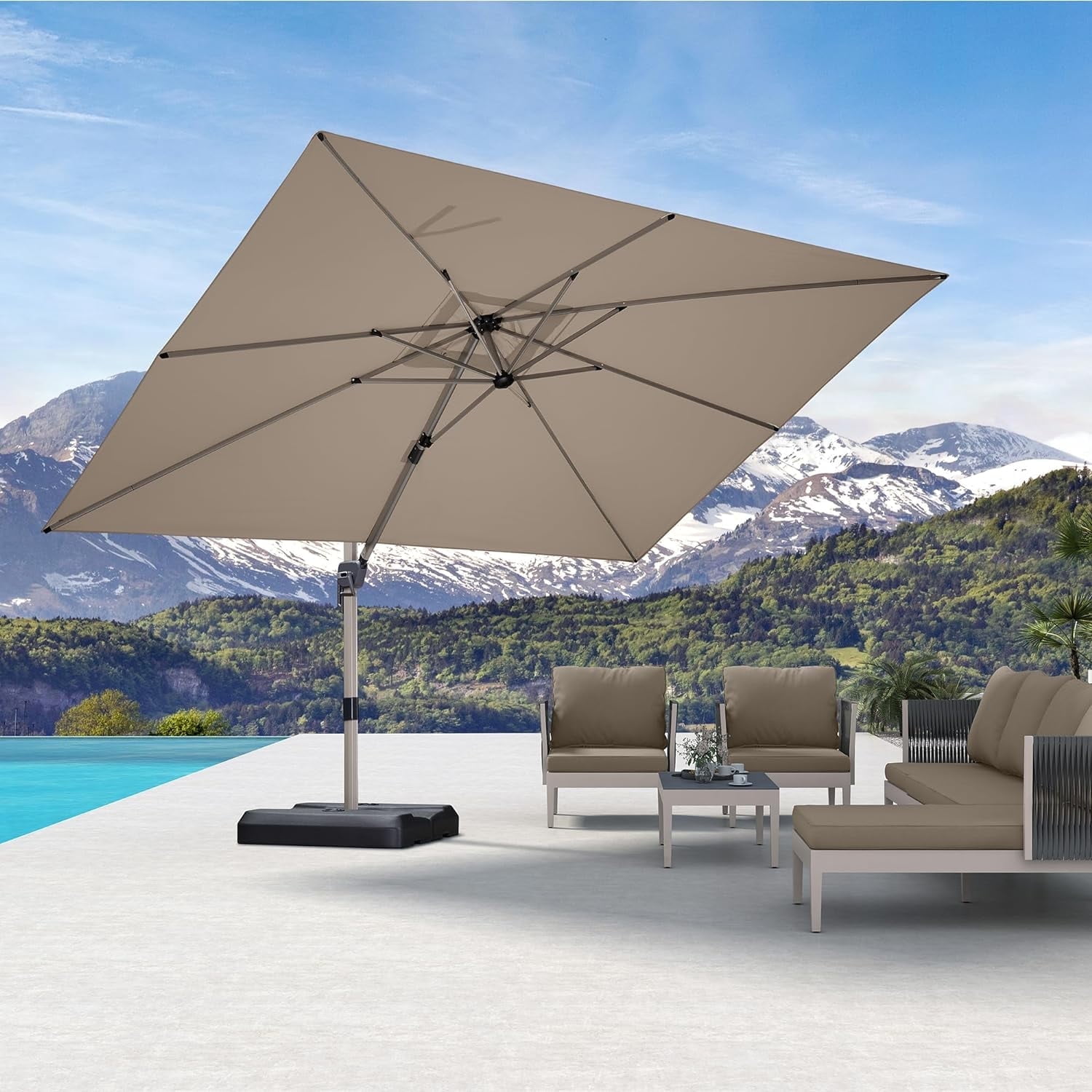 10' Ft Hanging Sun Shade Offset Outdoor Market W/Cross Base Ta