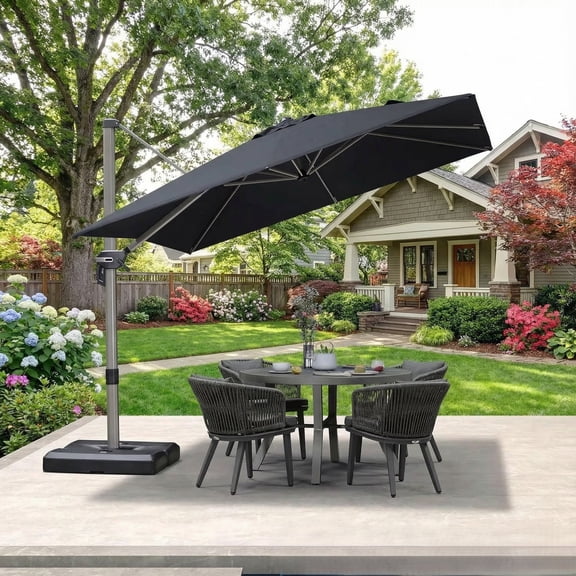 PURPLE LEAF 9 × 9 FT Patio Umbrella, Outdoor Cantilever Umbrella with Champagne Post, Hanging Offset Umbrella for Pool, Deck Garden, Grey