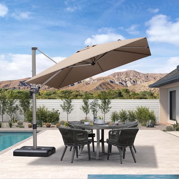 PURPLE LEAF 9 × 9 FT Patio Umbrella, Outdoor Cantilever Umbrella with Champagne Post, Hanging Offset Umbrella for Pool, Deck Garden, Taupe