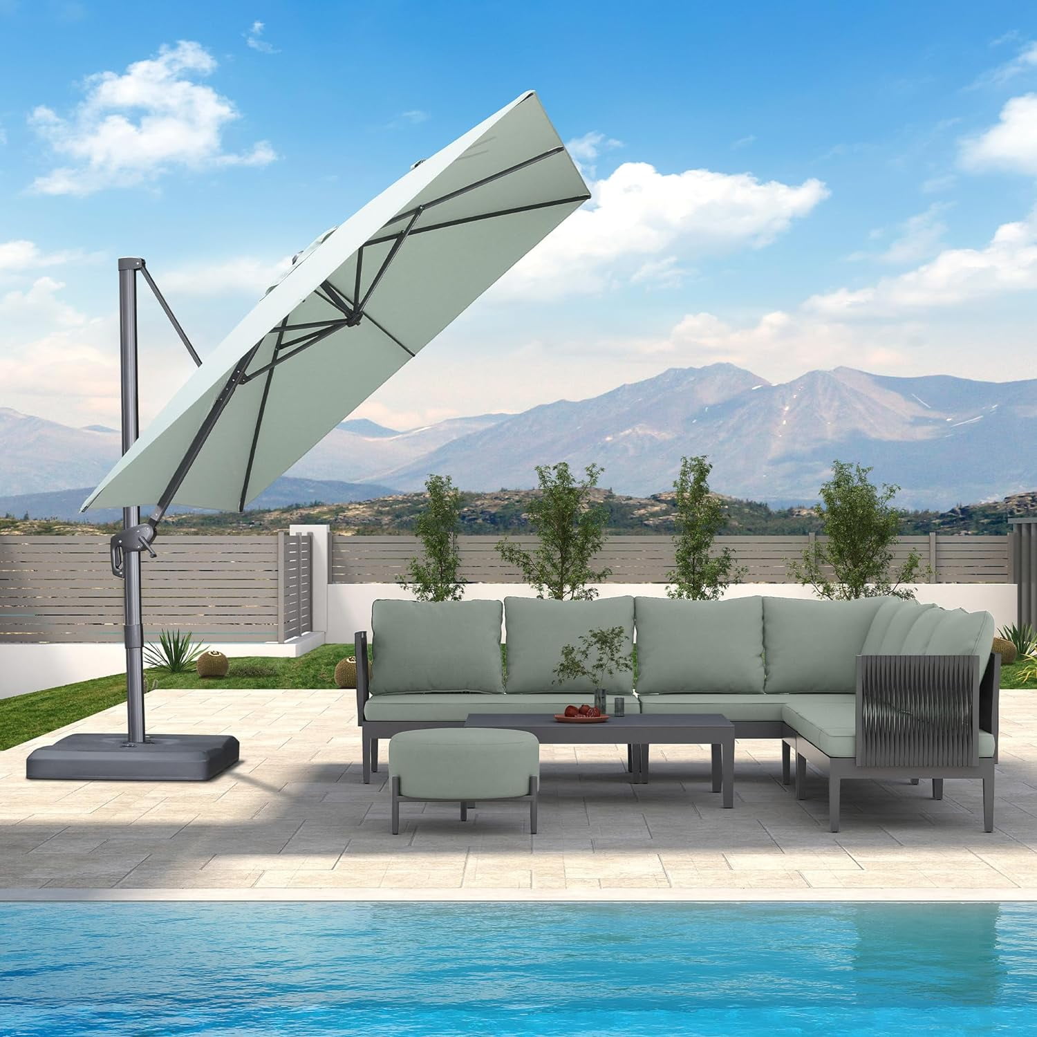 Mint Green 9 Ft Square Cantilever Patio Umbrella with Gray Aluminum Pole