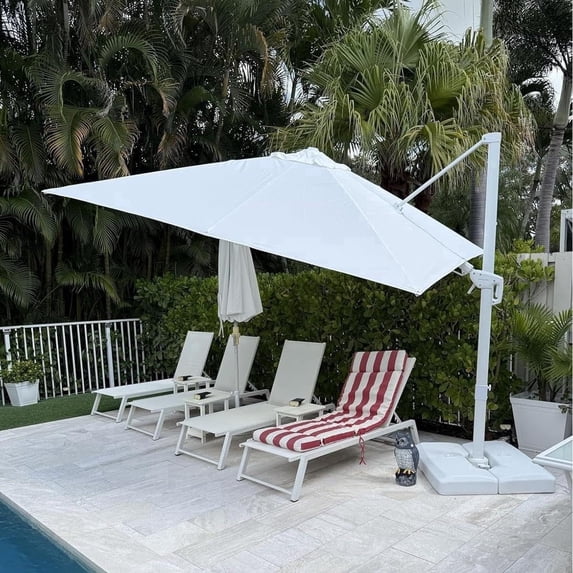 PURPLE LEAF 9 FT Patio Umbrella White Cantilever Offset Umbrella Square Outdoor Umbrella with 360° Rotation for Garden Deck Pool, White