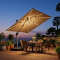 thumbnail image 1 of PURPLE LEAF 9 Feet Square Cantilever Umbrella with Base and Lights Patio Umbrellas Large Umbrella Outdoor Umbrellas Pool Umbrella Offset Umbrellas, Beige, 1 of 13