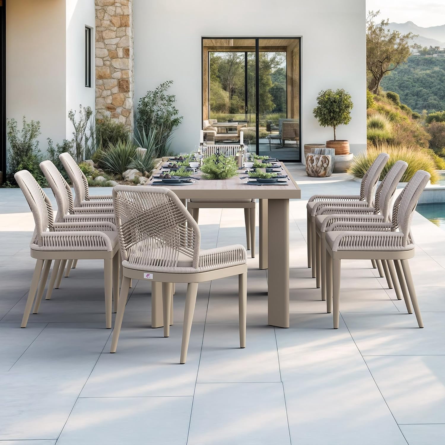 PURPLE LEAF 9 Pieces Modern Patio Dining Set, Rectangular Aluminum ...