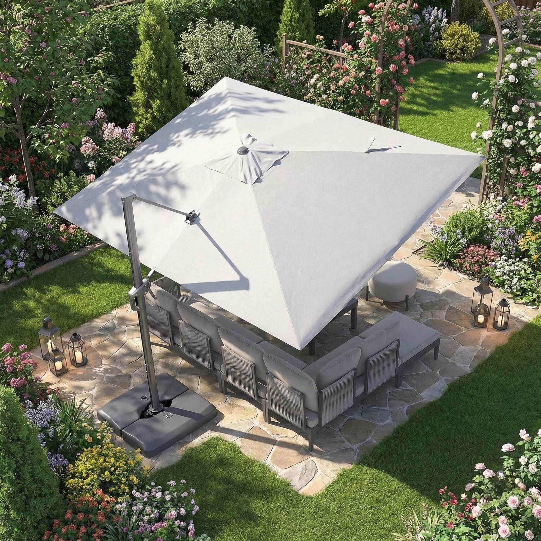 PURPLE LEAF 9' X 11.5' Patio Cantilever Umbrella Outdoor Offset Rectangle Umbrella with 360-degree Rotation for Deck Pool Garden, Light Grey