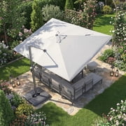 PURPLE LEAF 9 X 11.5 Patio Cantilever Umbrella Outdoor Offset Rectangle Umbrella with 360-degree Rotation for Deck Pool Garden, Pebble Grey