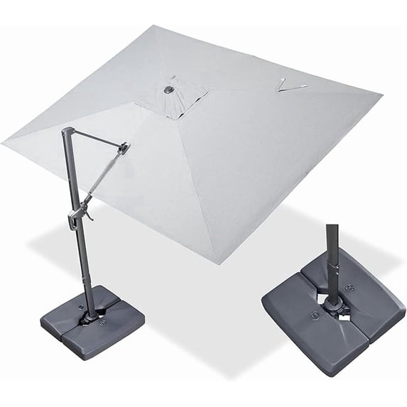 PURPLE LEAF 9' X 11.5' Rectangle Cantilever Umbrella with Base Outdoor Large Aluminum Patio Umbrella with 3-Year Fade Resistance Recycled Fabric and 360-degree Rotation for Deck Garden, Pebble Grey