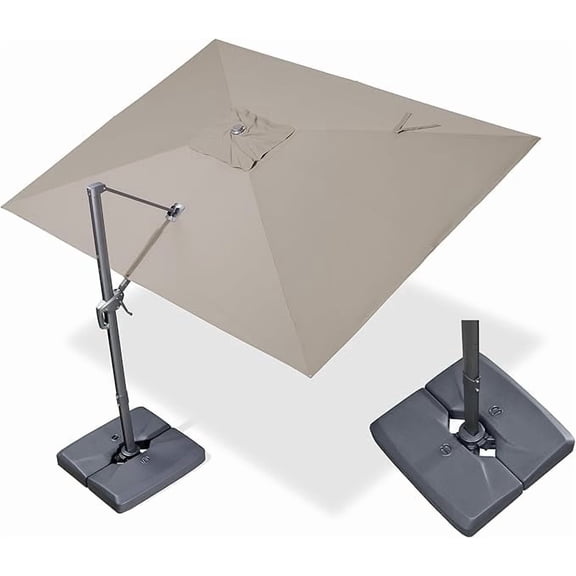 PURPLE LEAF 9' X 11.5' Rectangle Cantilever Umbrella with Base Outdoor Large Aluminum Patio Umbrella with 3-Year Fade Resistance Recycled Fabric and 360-degree Rotation for Pool Garden Ash Mocha