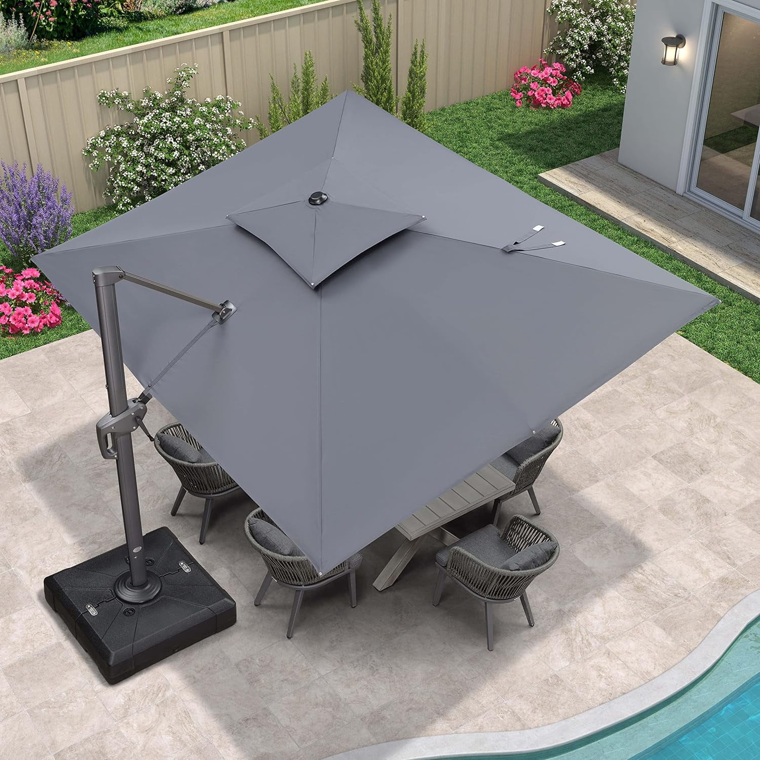 PURPLE LEAF 9' X 12' Cantilever Outdoor Umbrellas Large Patio Umbrella Hanging Double Top Square