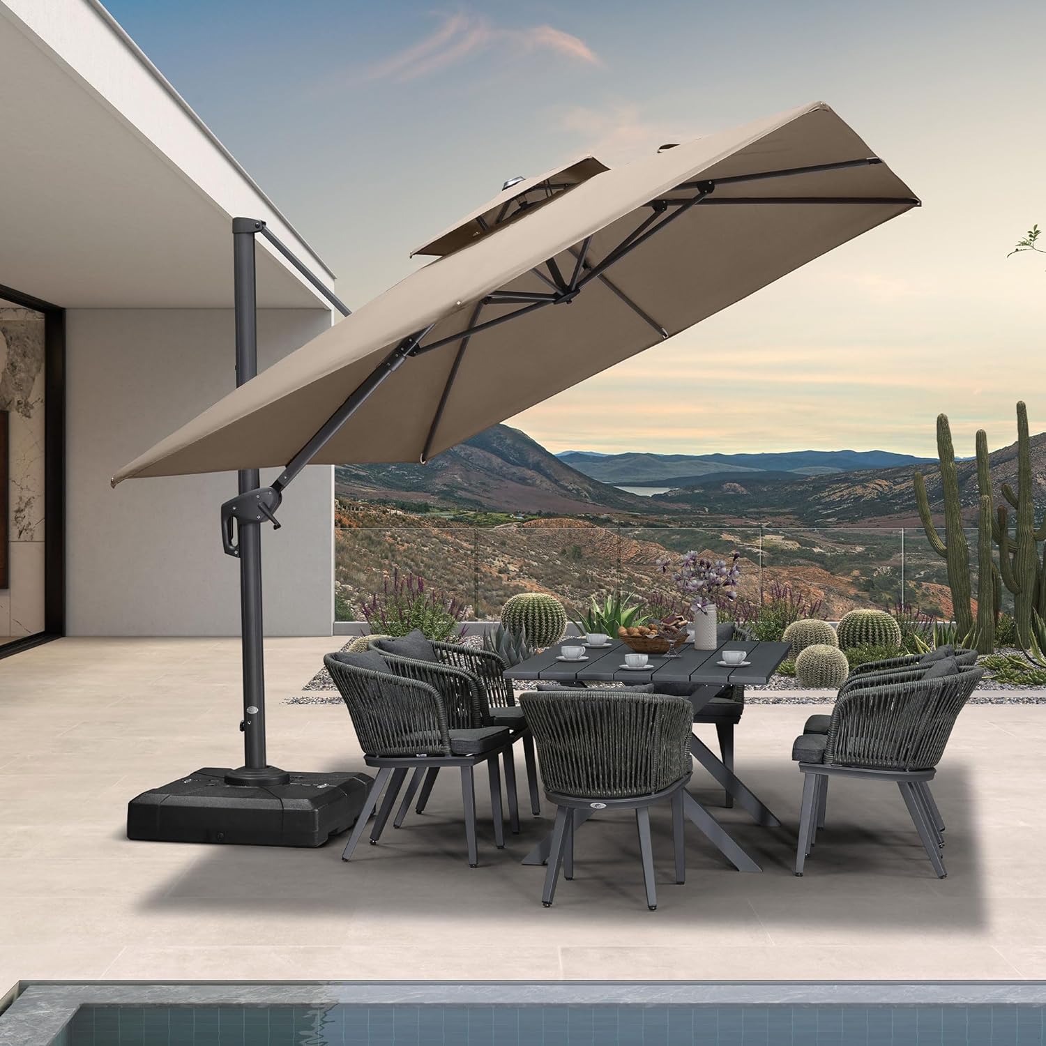 PURPLE LEAF 9' X 12' Double Top Olefin Cantilever Patio Umbrella Deluxe Large Outdoor Umbrella