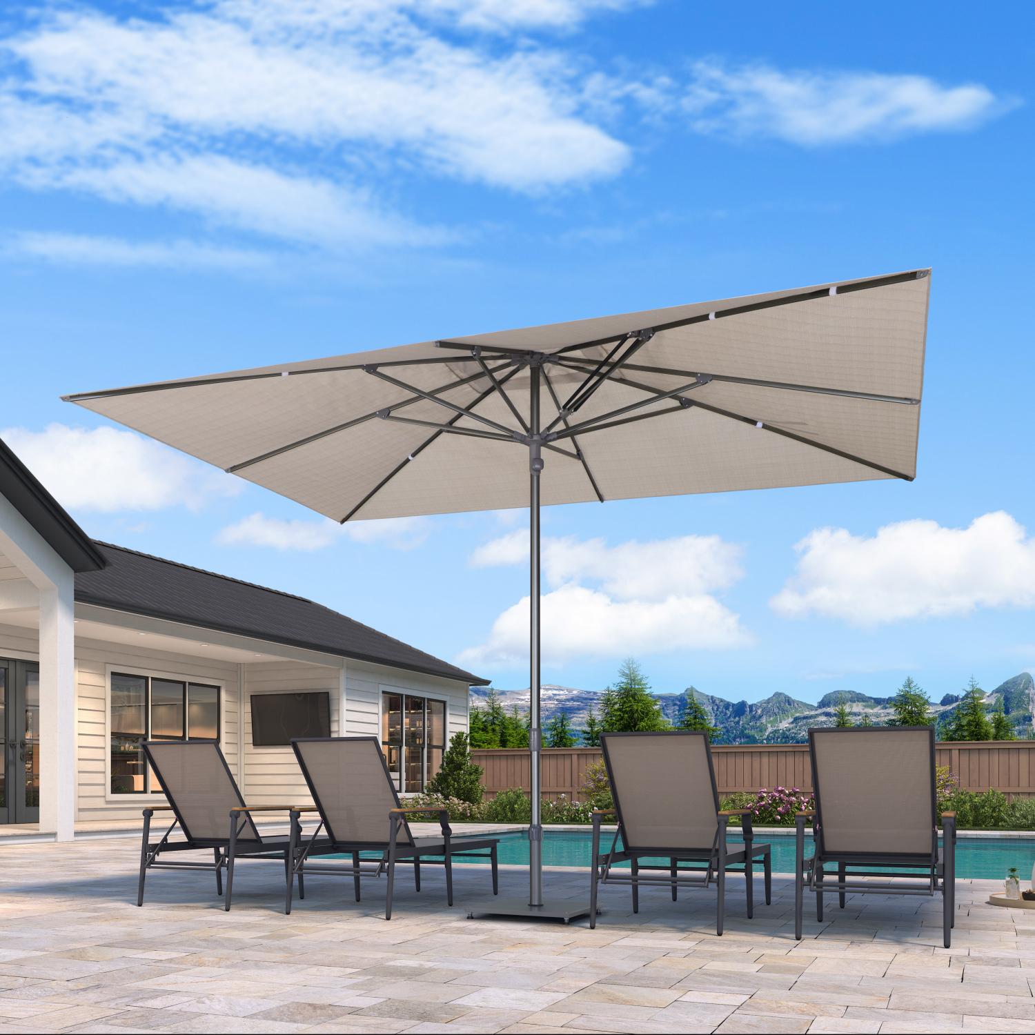8 x 12 patio umbrella PURPLE LEAF 9 X 12 FT Semi-Auto Outdoor Market Patio Umbrella Sun Umbrellas  with 8 Aluminum Sturdy Ribs for Backyard Deck Garden Pool, Gray Pole Beige  Canopy