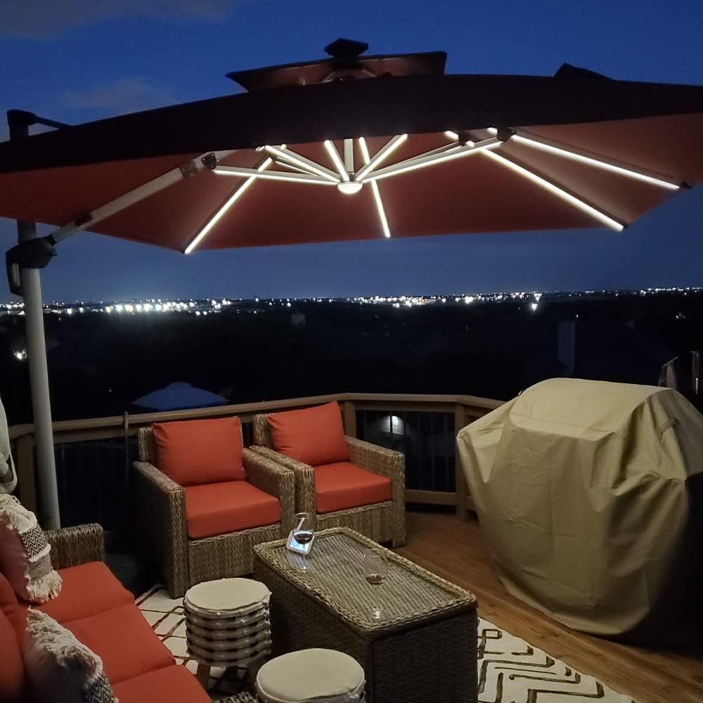 PURPLE LEAF 9 ft. x 9 ft. Solar powered LED Patio Umbrella Outdoor  Rectangle Cantilever Umbrella Heavy Duty Sun Umbrella in Terra - Walmart.com