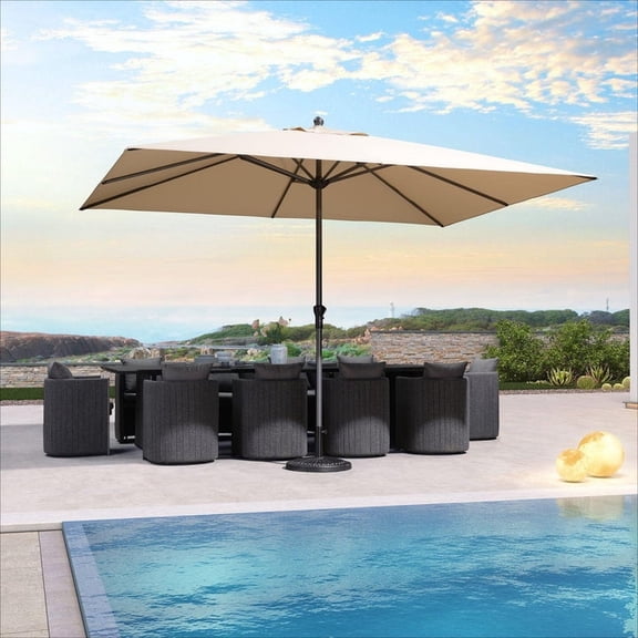 PURPLE LEAF 9' x 11.5' Patio Market Umbrella Outdoor Table Sun Umbrellas with Crank 8 Aluminum Sturdy Ribs for Pool Deck Backyard Beach Beige