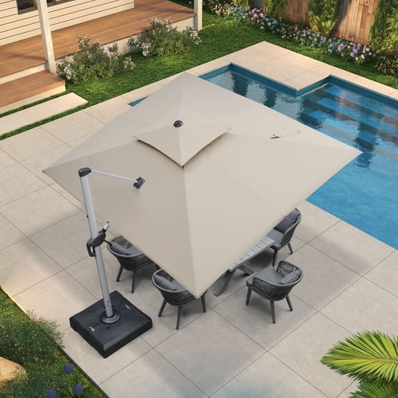 Purple Leaf 9x11ft Outdoor Patio Umbrella - Offset Cantilever Design with 360° Rotation, Beige Rectangle Market Umbrella for Deck, Pool, and Garden