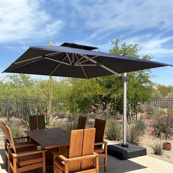 Purple Leaf 9x11ft Outdoor Patio Umbrella - Offset Cantilever Design with 360° Rotation, Navy Blue Rectangle Market Umbrella for Deck, Pool, and Garden