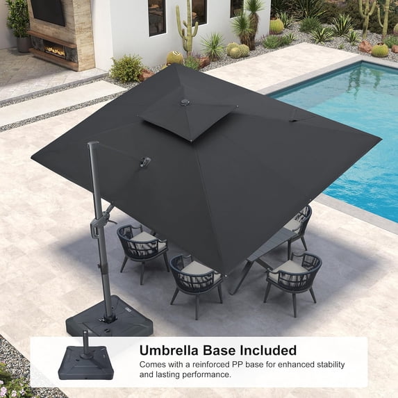 PURPLE LEAF 9' x 12' Cantilever Patio Umbrella Outdoor Umbrella with 280lbs Base Large Rectangular Windproof Offset Umbrella for Pool Deck Garden, Graphite Grey