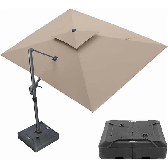 PURPLE LEAF 9' x 12' Cantilever Patio Umbrella Outdoor Umbrella with 280lbs Base Large Rectangular Windproof Offset Umbrella for Pool Deck Garden, Ash Mocha