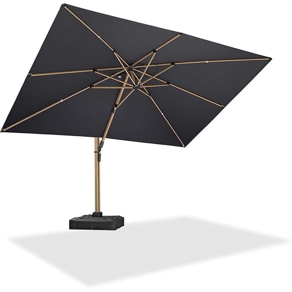 PURPLE LEAF 9' x 12' Rectangle Patio Cantilever Umbrella Large Hanging Umbrella Teak Finished Aluminum Frame Windproof Offset Outdoor Sun Umbrellas for Beach Pool Deck, Grey