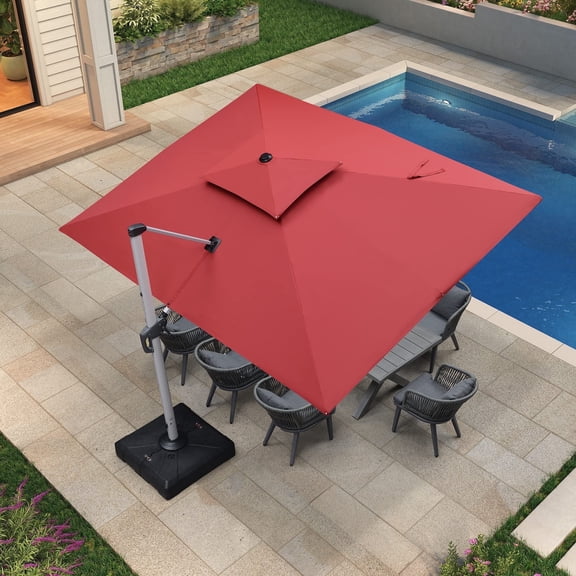 PURPLE LEAF 9 x 12FT Deluxe Rectangular Patio Umbrella, Large Offset Cantilever Umbrella with 360° Rotation, Terra