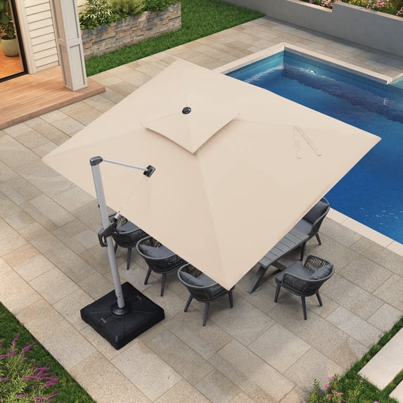 Purple Leaf 9x12ft Outdoor Patio Umbrella - Offset Cantilever Design with 360° Rotation, Beige Rectangle Market Umbrella for Deck, Pool, and Garden
