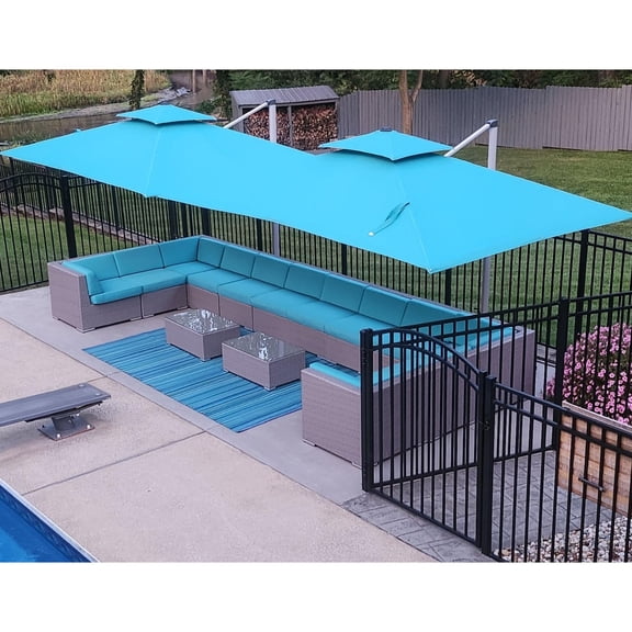 PURPLE LEAF 9 x 12FT Deluxe Rectangular Patio Umbrella with Base, Large Offset Cantilever Umbrella with 360° Rotation, Turquoise Blue