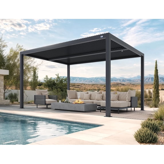 PURPLE LEAF 11 X 15 Louvered Pergola 94AS Outdoor Aluminum Adjustable Roof Deck Backyard Garden Hardtop Gazebo Grey